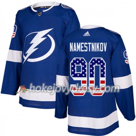 Pánské Hokejový Dres Tampa Bay Lightning Vladislav Namestnikov 90 2017-2018 USA Flag Fashion Modrá Adidas Authentic